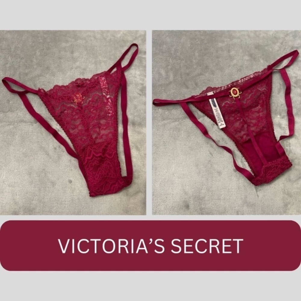 New! Victoria’s Secret Raspberry Red Gold Jewel Cheekini Panty 4245